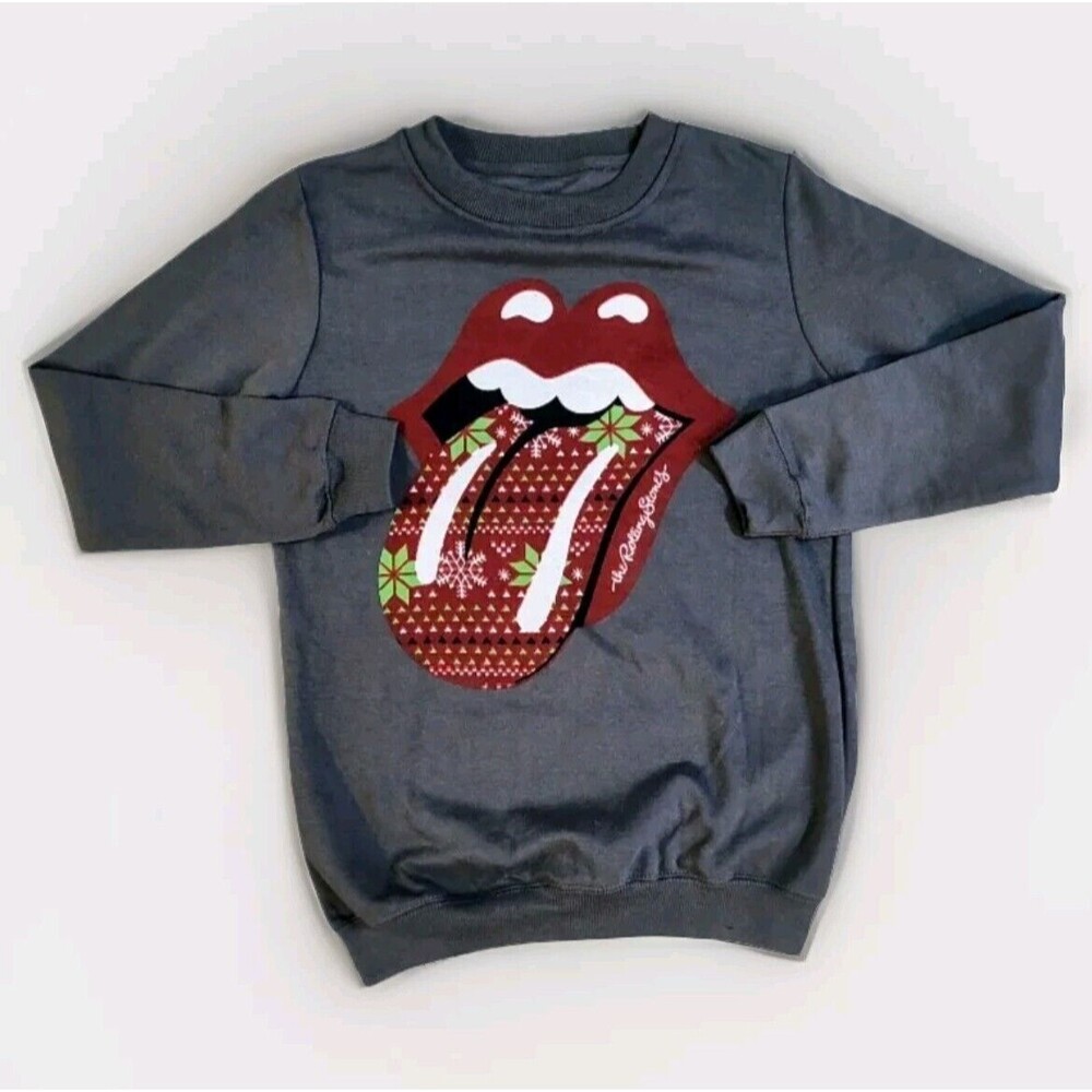 Rolling Stones Sweatshirt Adult Small Gray Logo Winter Snow Theme Sweater